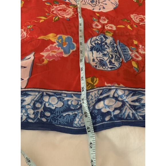 NWT One Hundred Stars Orange Floral Blue Asian Vase Shawl/Scarf Modal Viscose - Picture 8 of 8